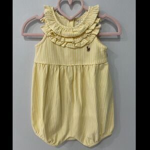 RALPH LAUREN Cotton Baby Girl Pastel Yellow Ruffle Romper Size 9 Months